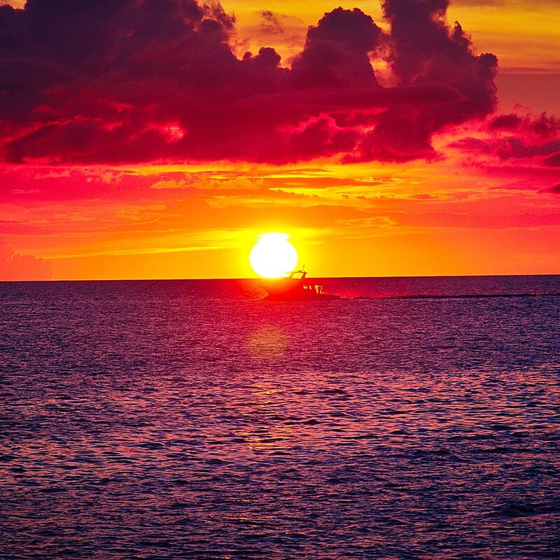 A boat in the sunset